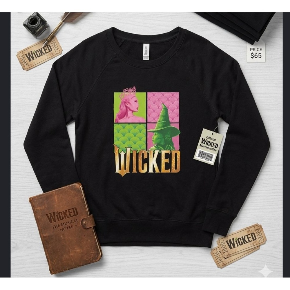 Wicked Movie Musical Glinda Elphaba Black Sweatshirt Instant Message Medium